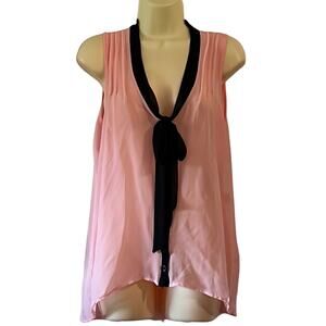 Heart Soul Juniors Size L Pink & Black Chiffon Blouse NWT Sheer Bow Tie
